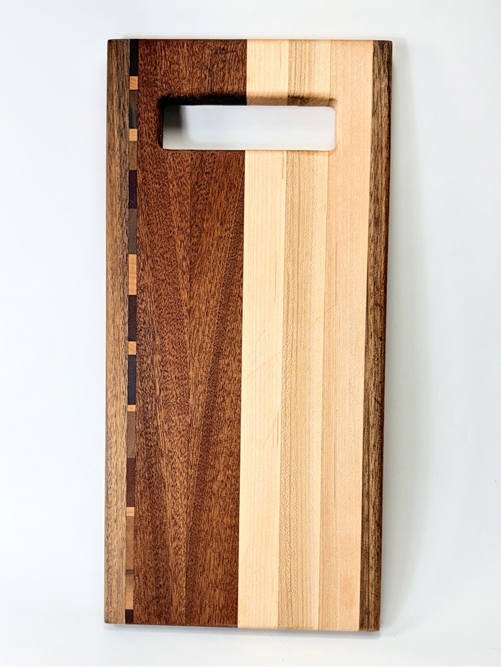 Wood Serving or Cutting Board with Built-In Handle Muilti Tone Wood Inlay